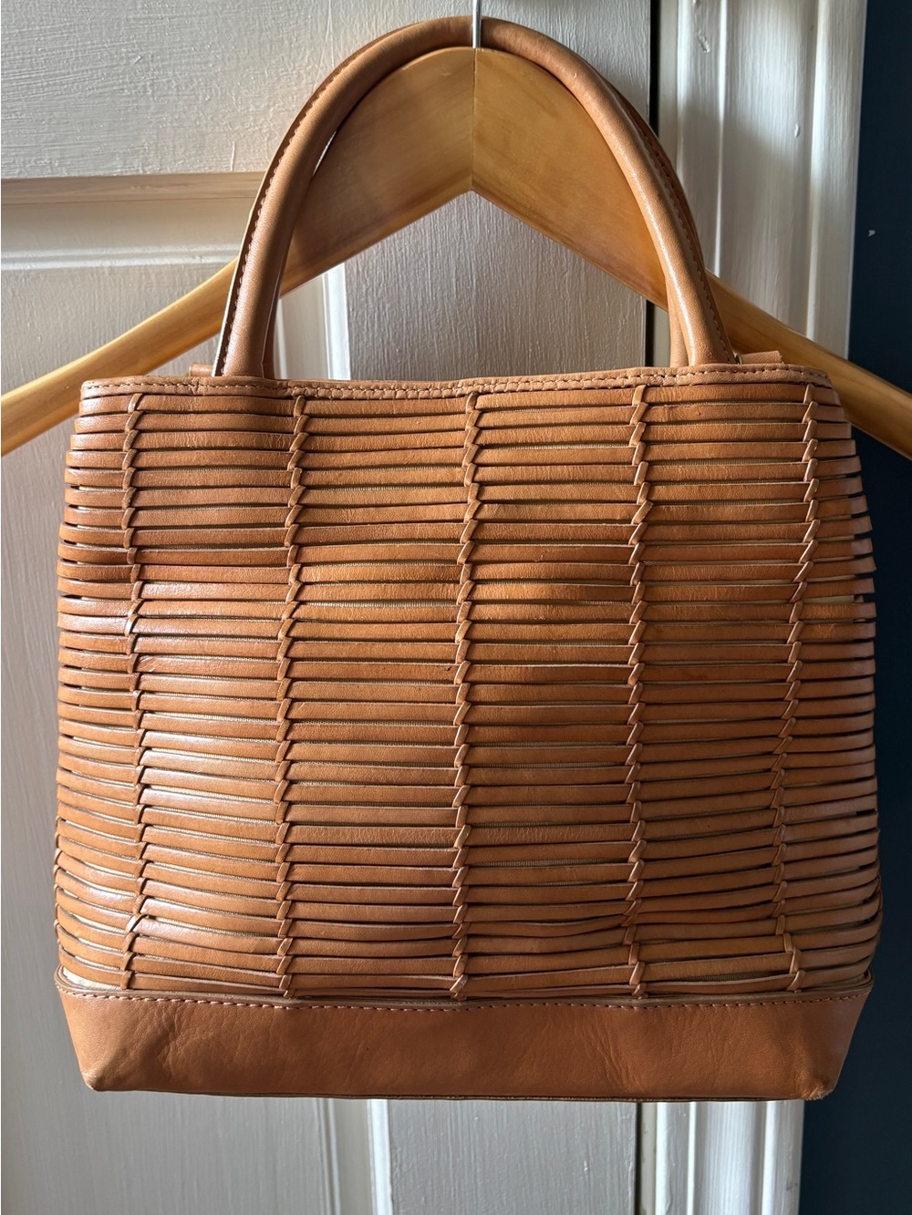 Vintage Lord & Taylor Woven Tan Leather Satchel Excellent Condition